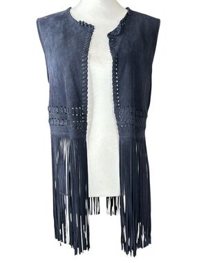 SCOOP NYC Navy Suede Fringe Vest
